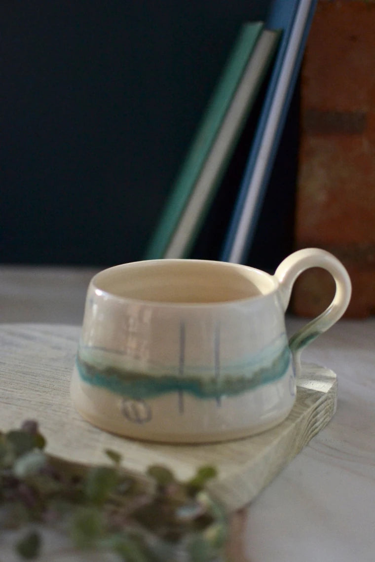 Ceramic handmade stoneware mug or cup - Glazed in pale sea colours