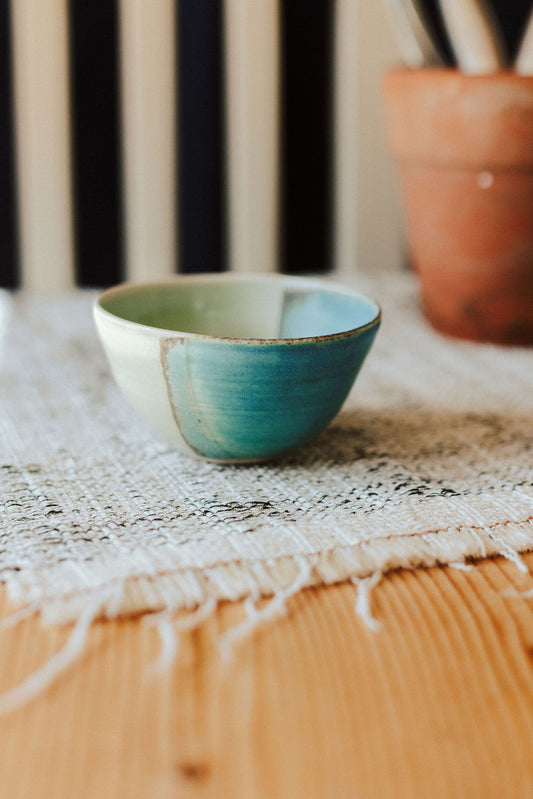 Ceramic handmade olive bowl - glazed in sea colours-blues and turquoise