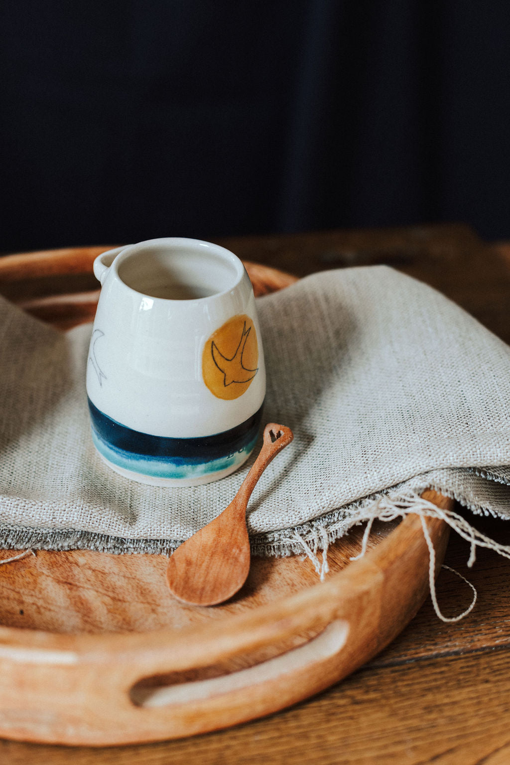 Ceramic handmade sugar bowl & spoon - Swift Golden design