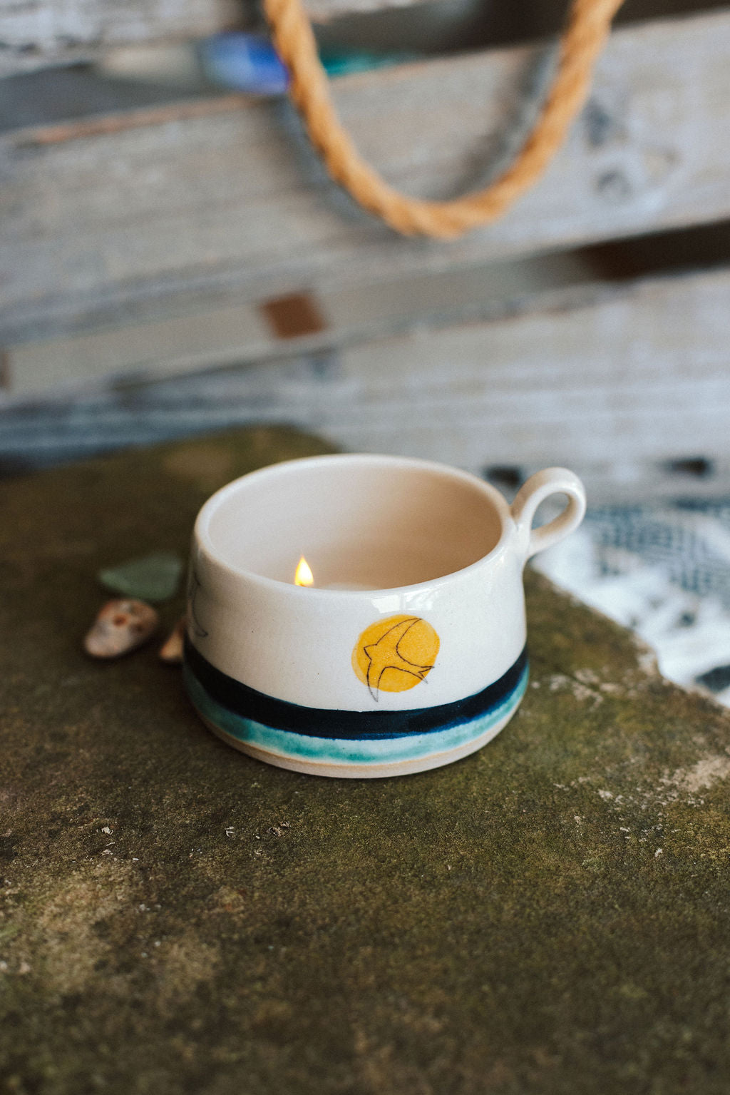 Ceramic handmade tea light cup - Golden Swift design