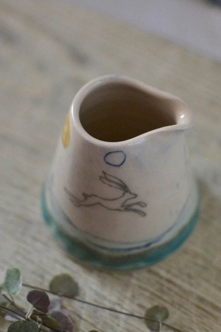 Ceramic handmade pourer jug - Hare mustard moon