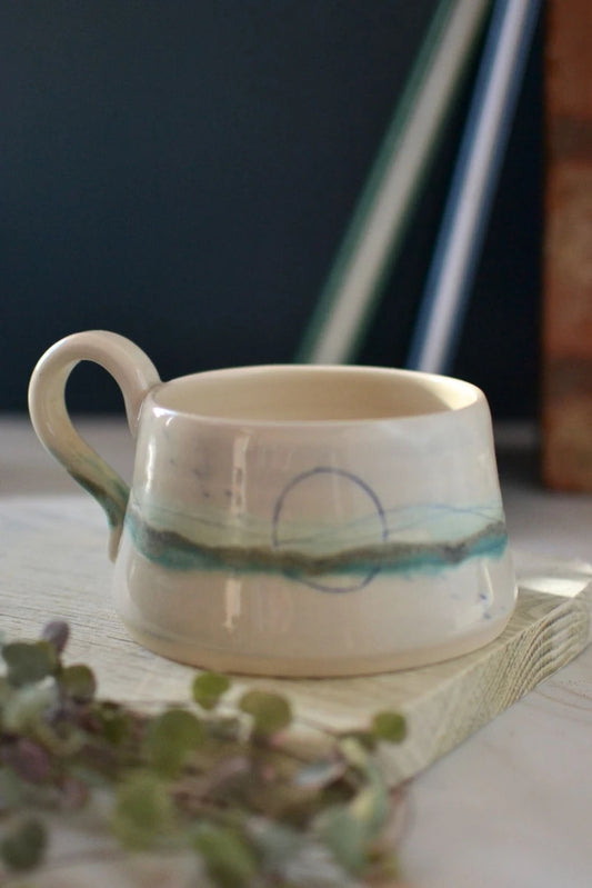 Ceramic handmade stoneware mug or cup - Glazed in pale sea colours