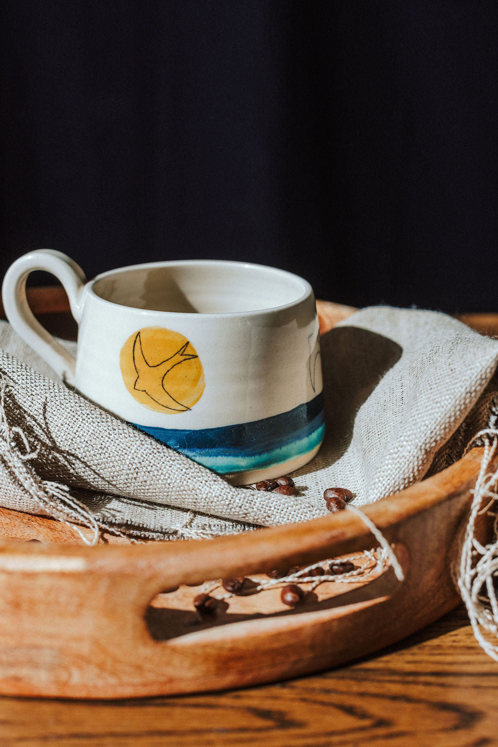 Ceramic handmade stoneware mug or cup - Swift Golden Sun design