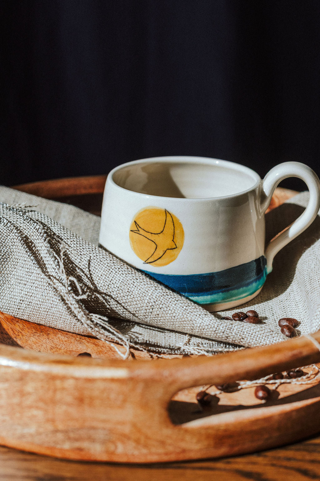 Ceramic handmade stoneware mug or cup - Swift Golden Sun design