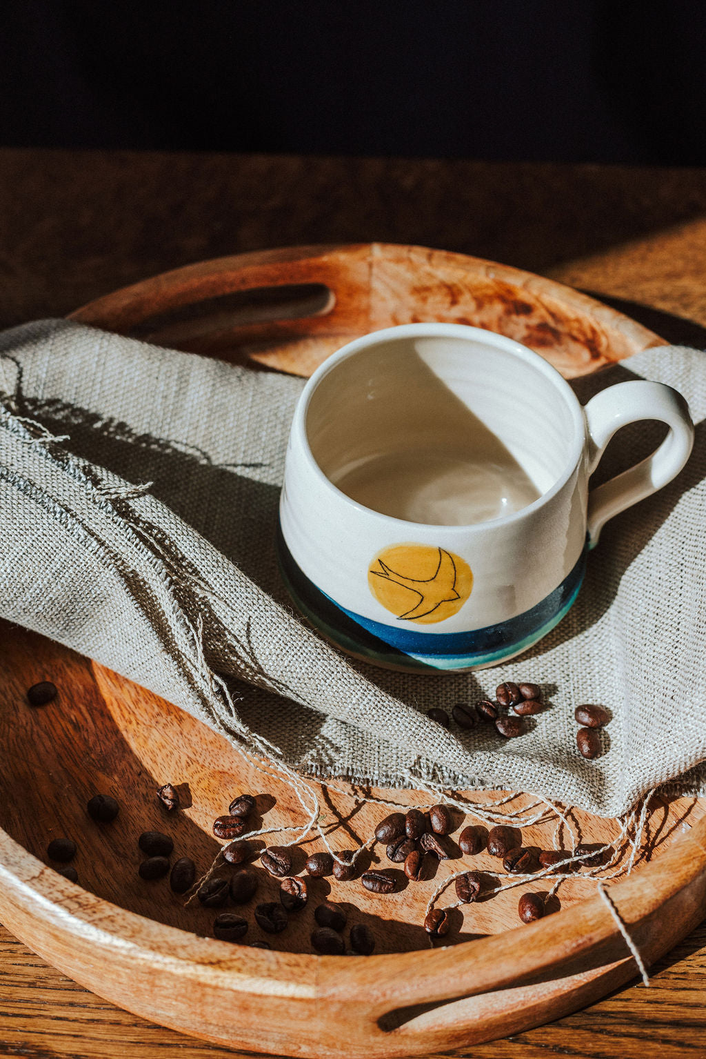 Ceramic handmade stoneware mug or cup - Swift Golden Sun design