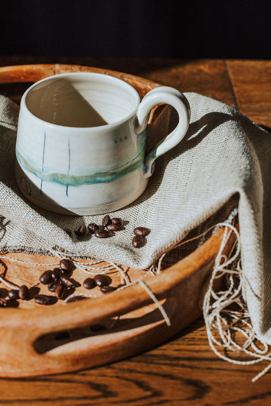 Ceramic handmade stoneware mug or cup - Glazed in pale sea colours