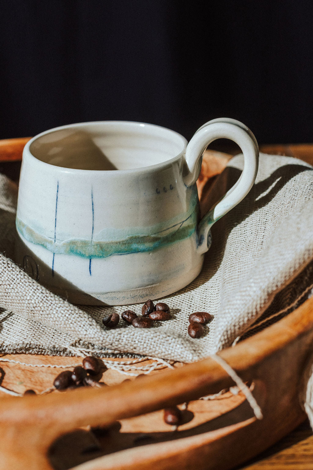 Ceramic handmade stoneware mug or cup - Glazed in pale sea colours