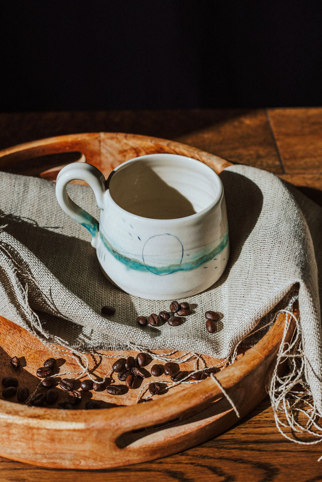 Ceramic handmade stoneware mug or cup - Glazed in pale sea colours