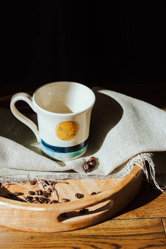Ceramic handmade stoneware mug - Swift Golden Sun design