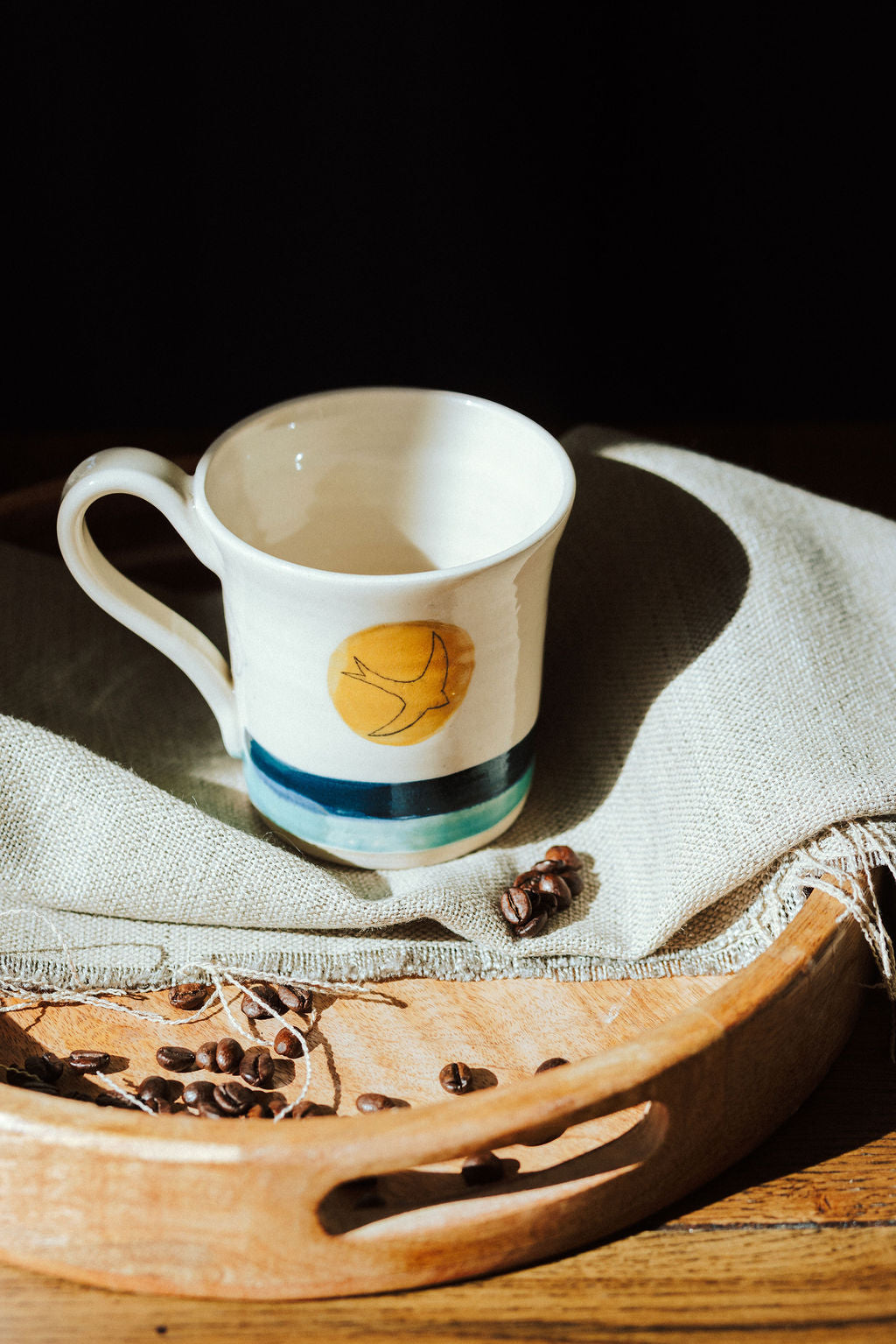 Ceramic handmade stoneware mug - Swift Golden Sun design