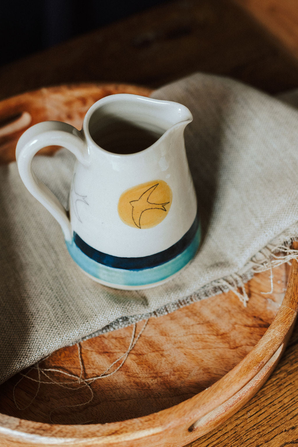 Handmade ceramic small jug - Swift Golden sun design