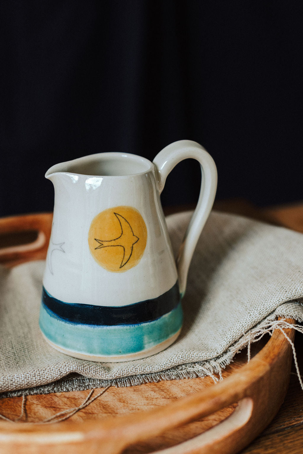 Handmade ceramic small jug - Swift Golden sun design
