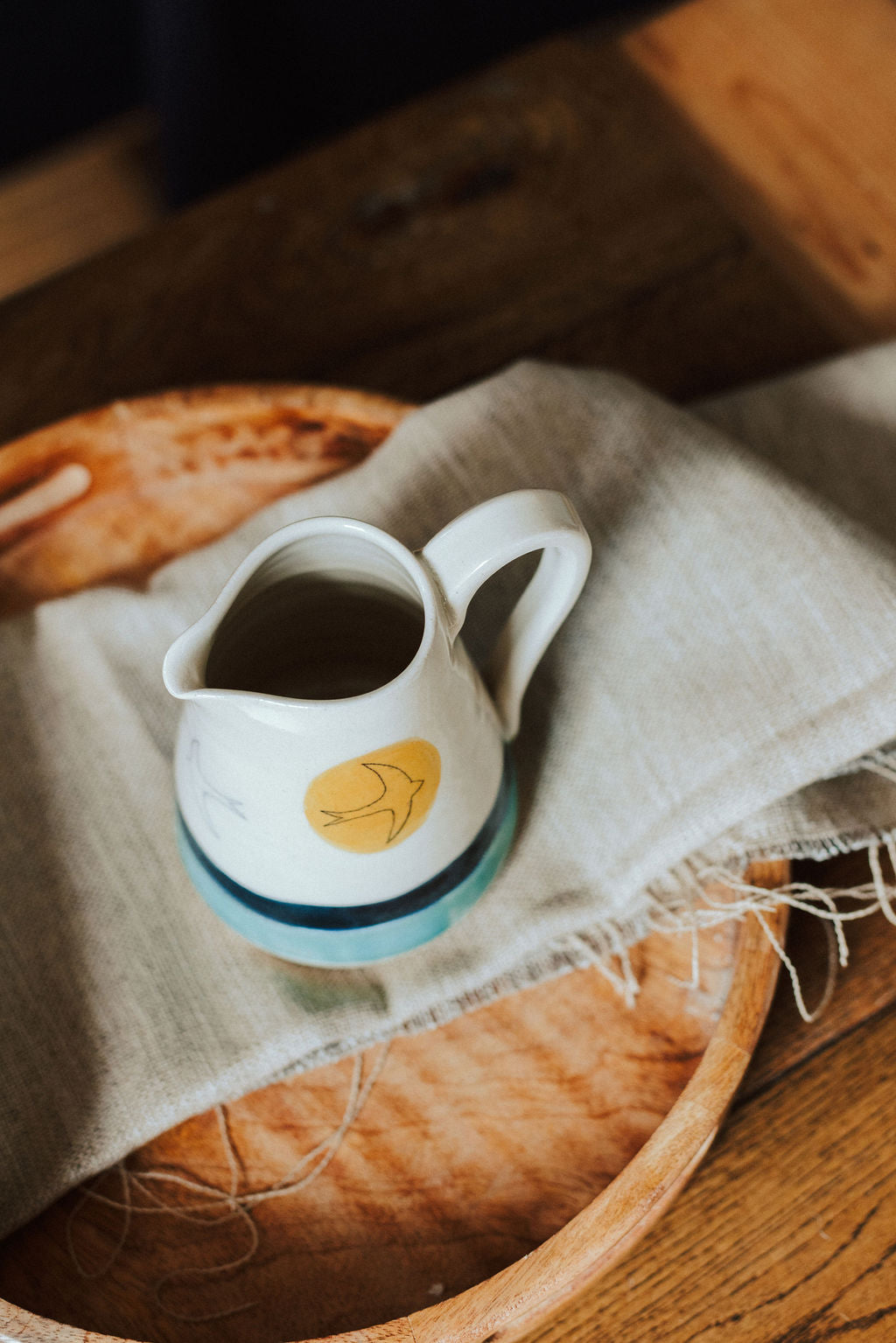 Handmade ceramic small jug - Swift Golden sun design