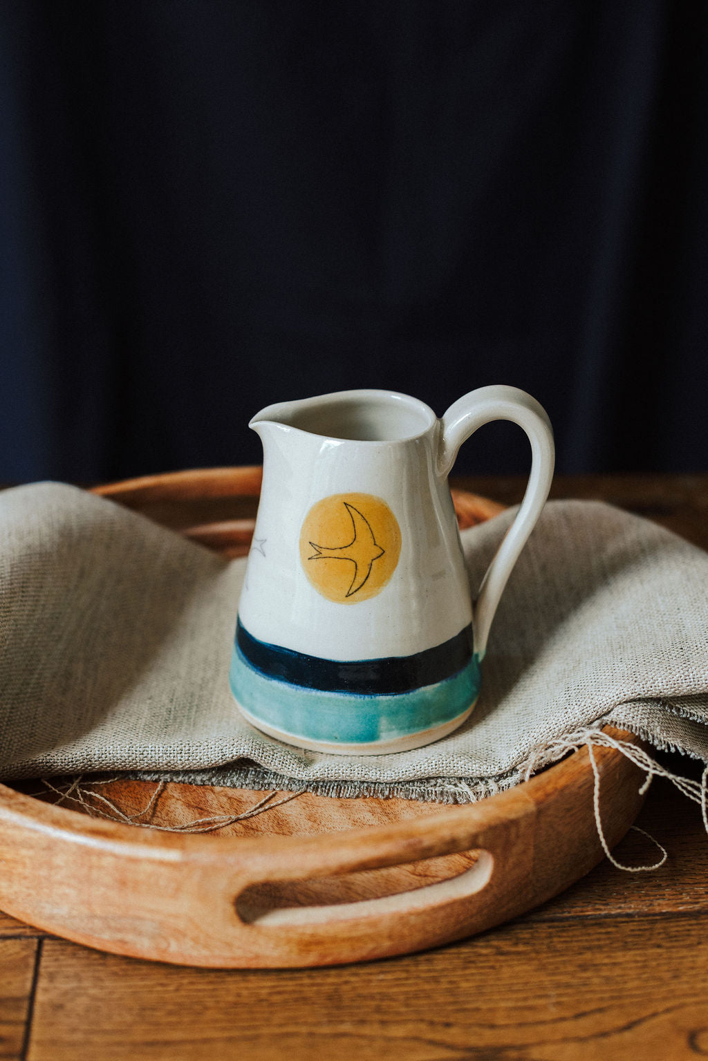 Handmade ceramic small jug - Swift Golden sun design