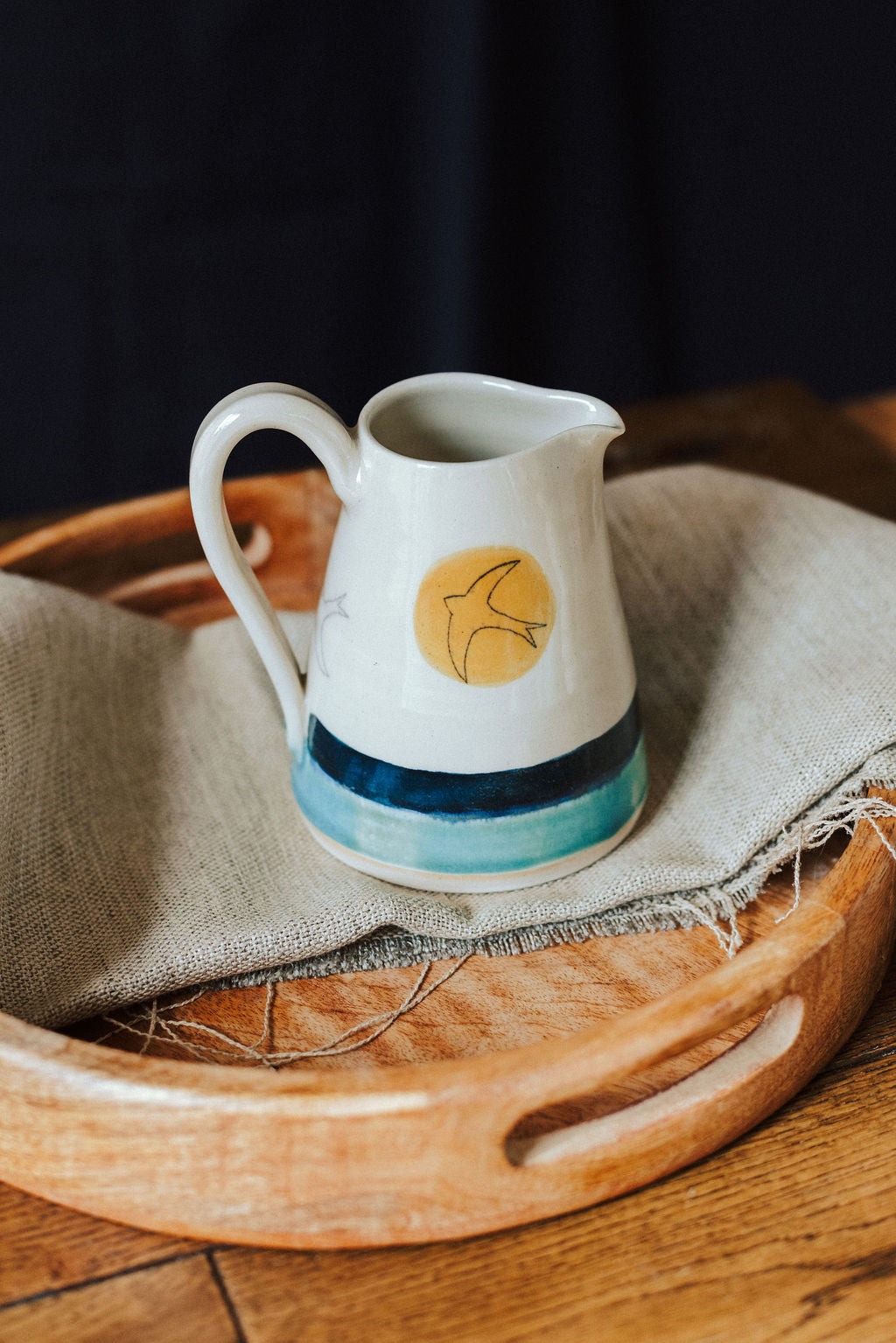 Handmade ceramic small jug - Swift Golden sun design