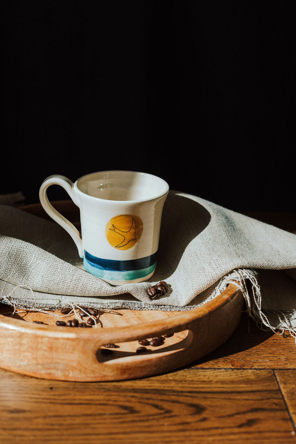 Ceramic handmade stoneware mug - Swift Golden Sun design