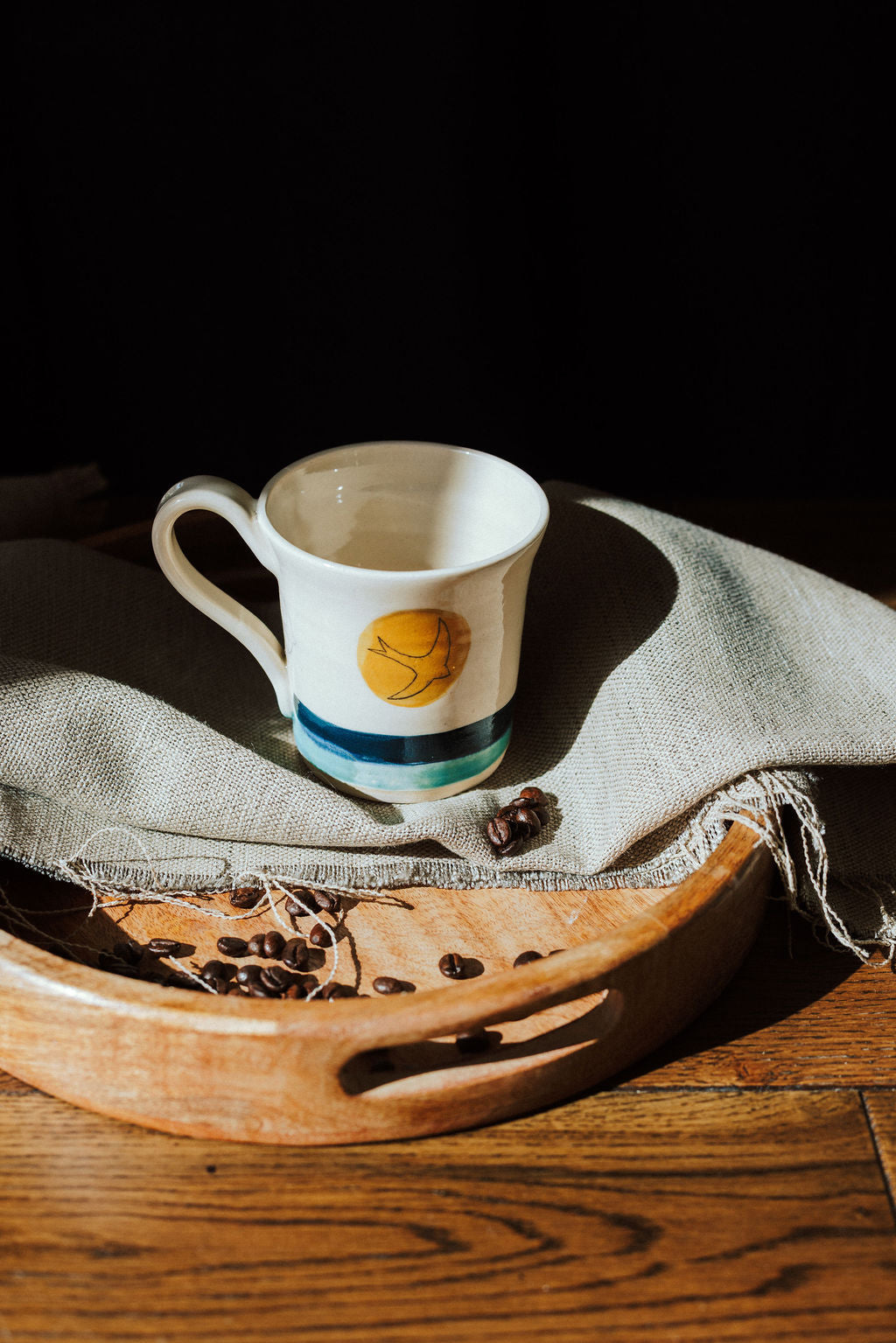 Ceramic handmade stoneware mug - Swift Golden Sun design