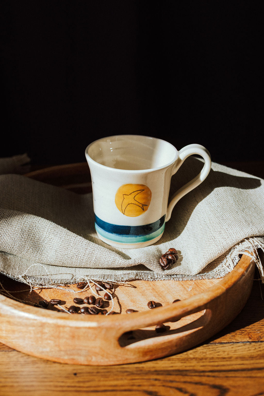 Ceramic handmade stoneware mug - Swift Golden Sun design