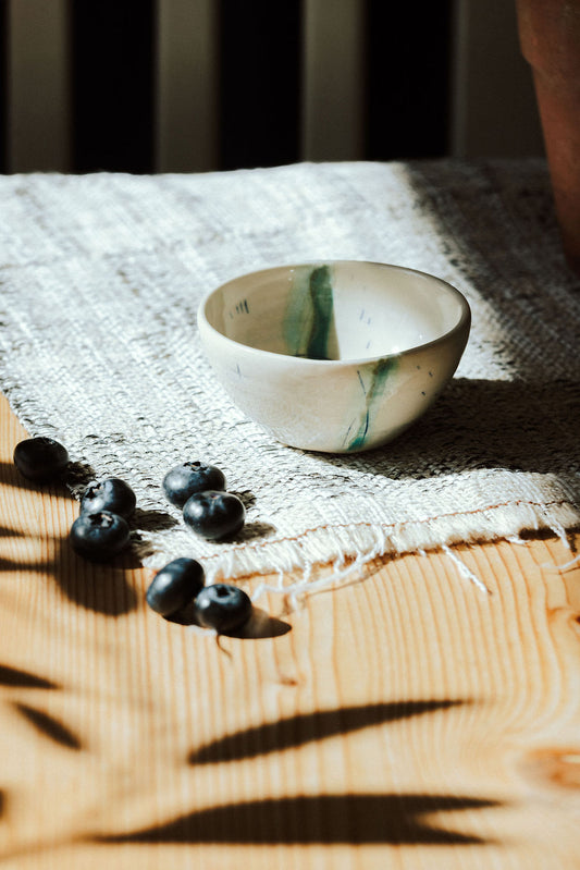 Ceramic handmade olive bowl - Seascape - glazed in pale sea colours-blues and turquoise and whites