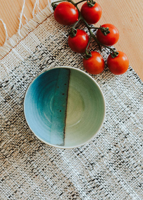 Ceramic handmade olive bowl - glazed in sea colours-blues and turquoise