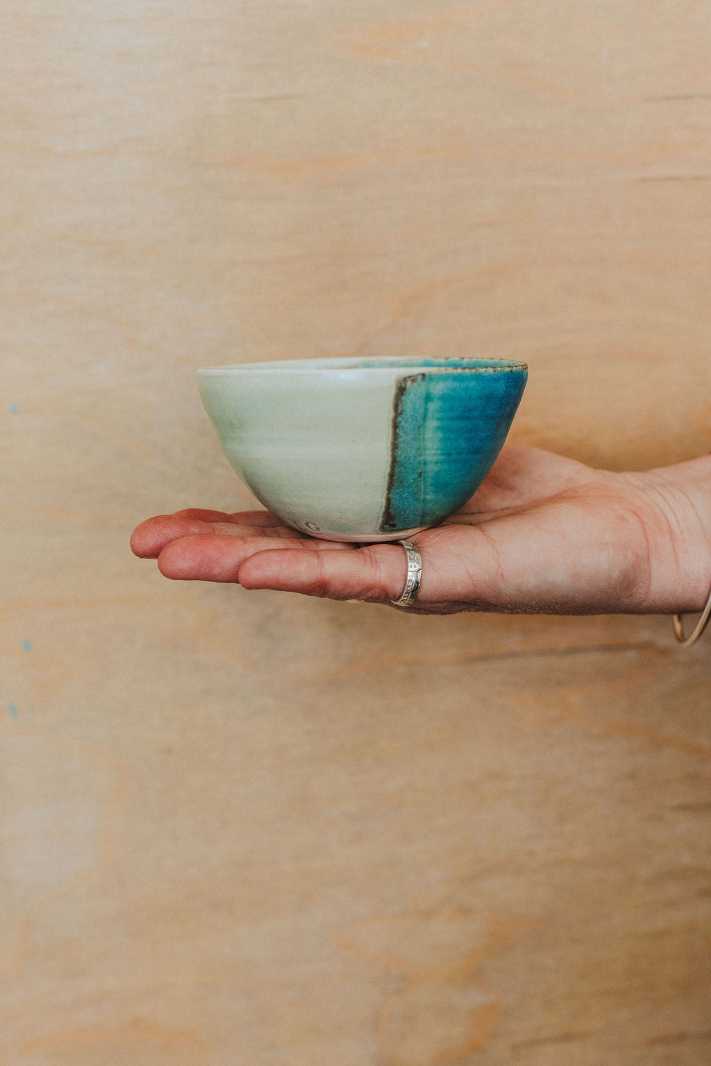 Ceramic handmade olive bowl - glazed in sea colours-blues and turquoise