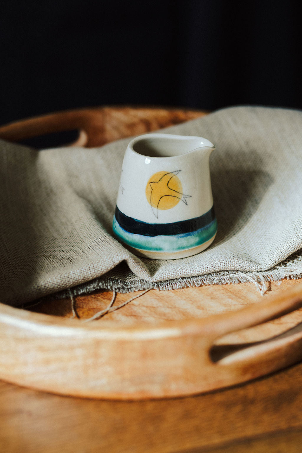 Handmade ceramic handless jug - Swift & Golden Sun design