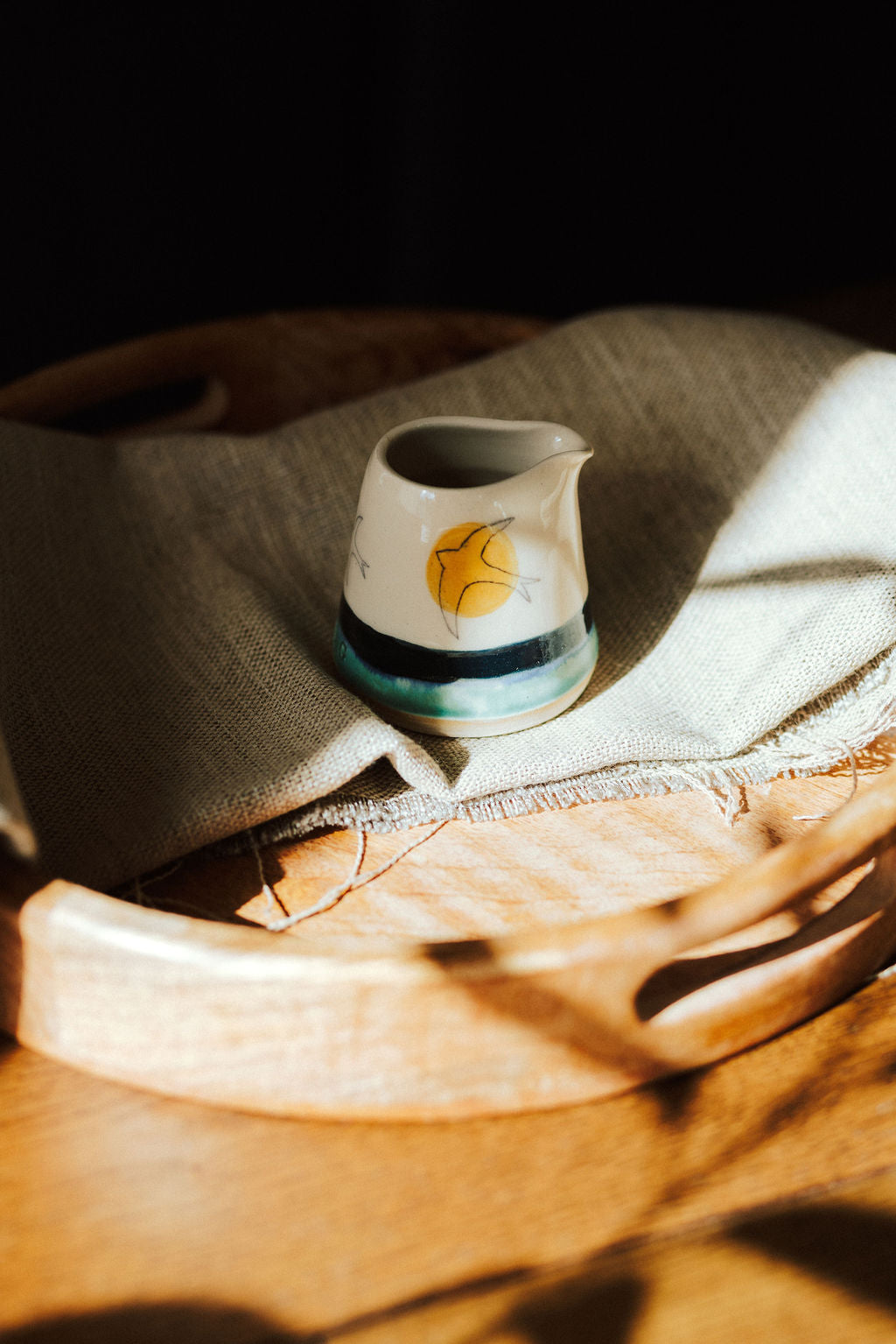 Handmade ceramic handless jug - Swift & Golden Sun design