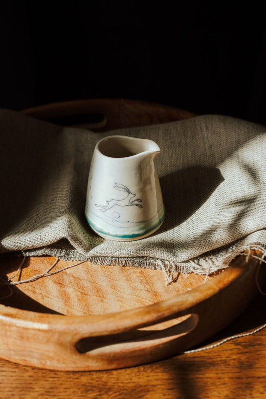 Ceramic handmade pourer jug - Hare mustard moon