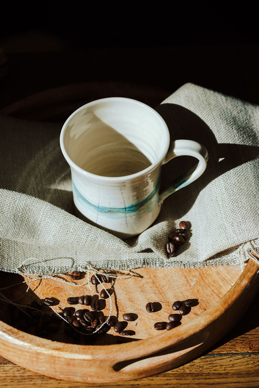 Ceramic handmade stoneware mug - glazed in pale sea inspired colours