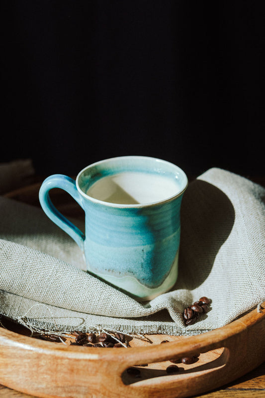 Ceramic handmade stoneware mug - glazed in sea inspired colours to take you to the sea