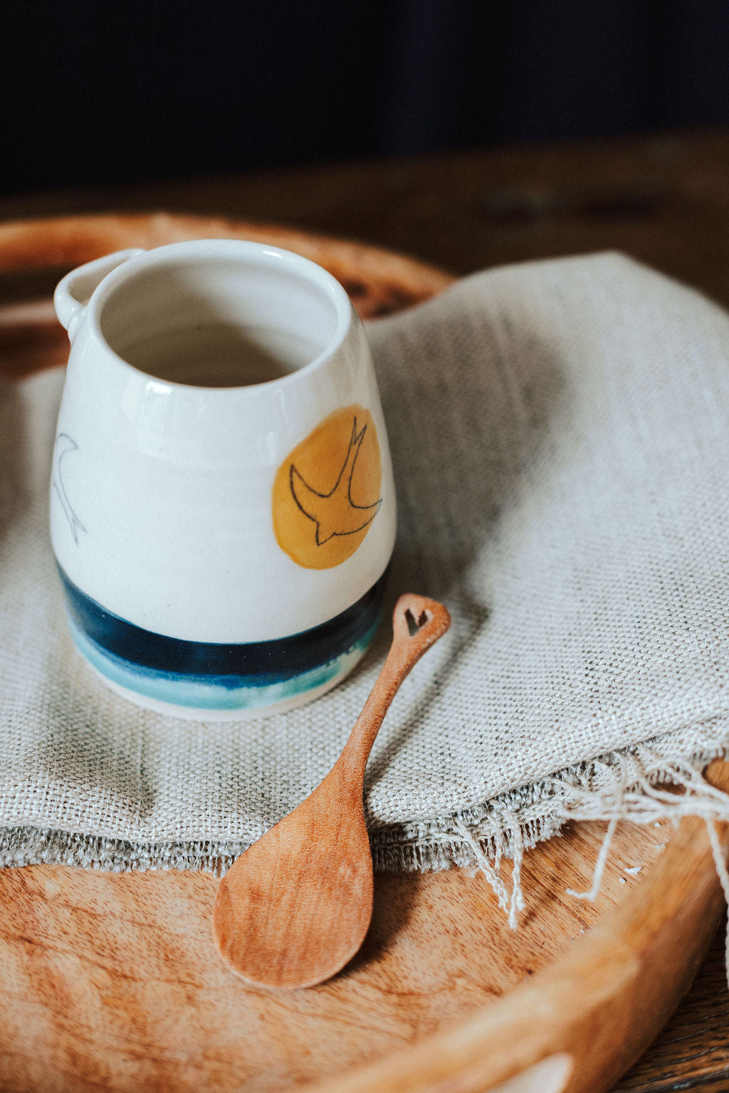 Ceramic handmade sugar bowl & spoon - Swift Golden design