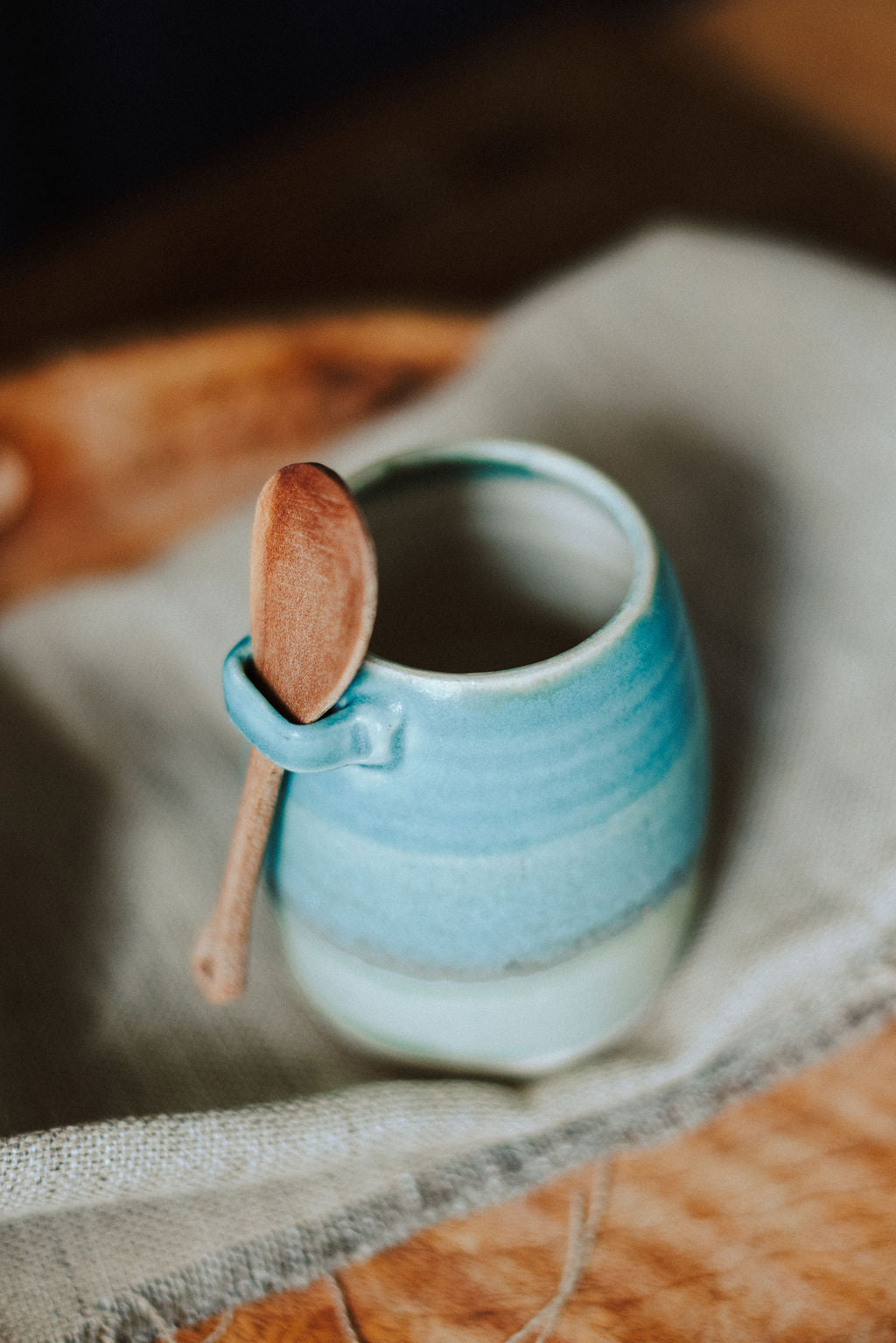 Ceramic handmade sugar bowl & spoon - Glazed in rich sea colours, blues and green