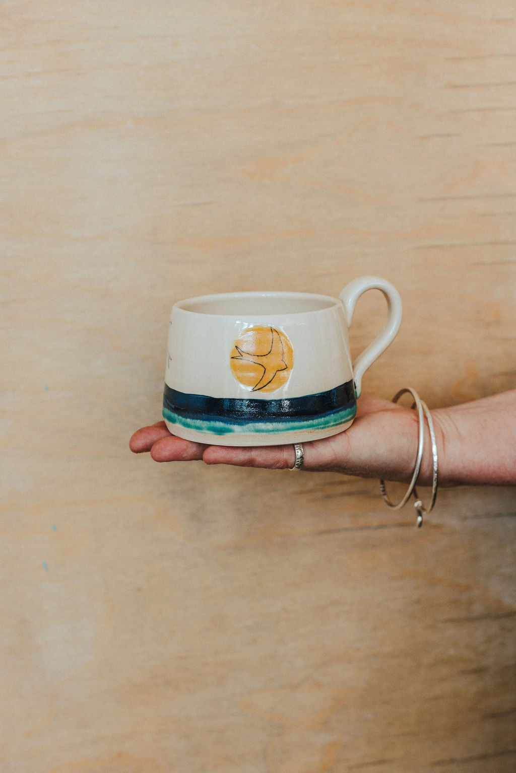 Ceramic handmade stoneware mug or cup - Swift Golden Sun design
