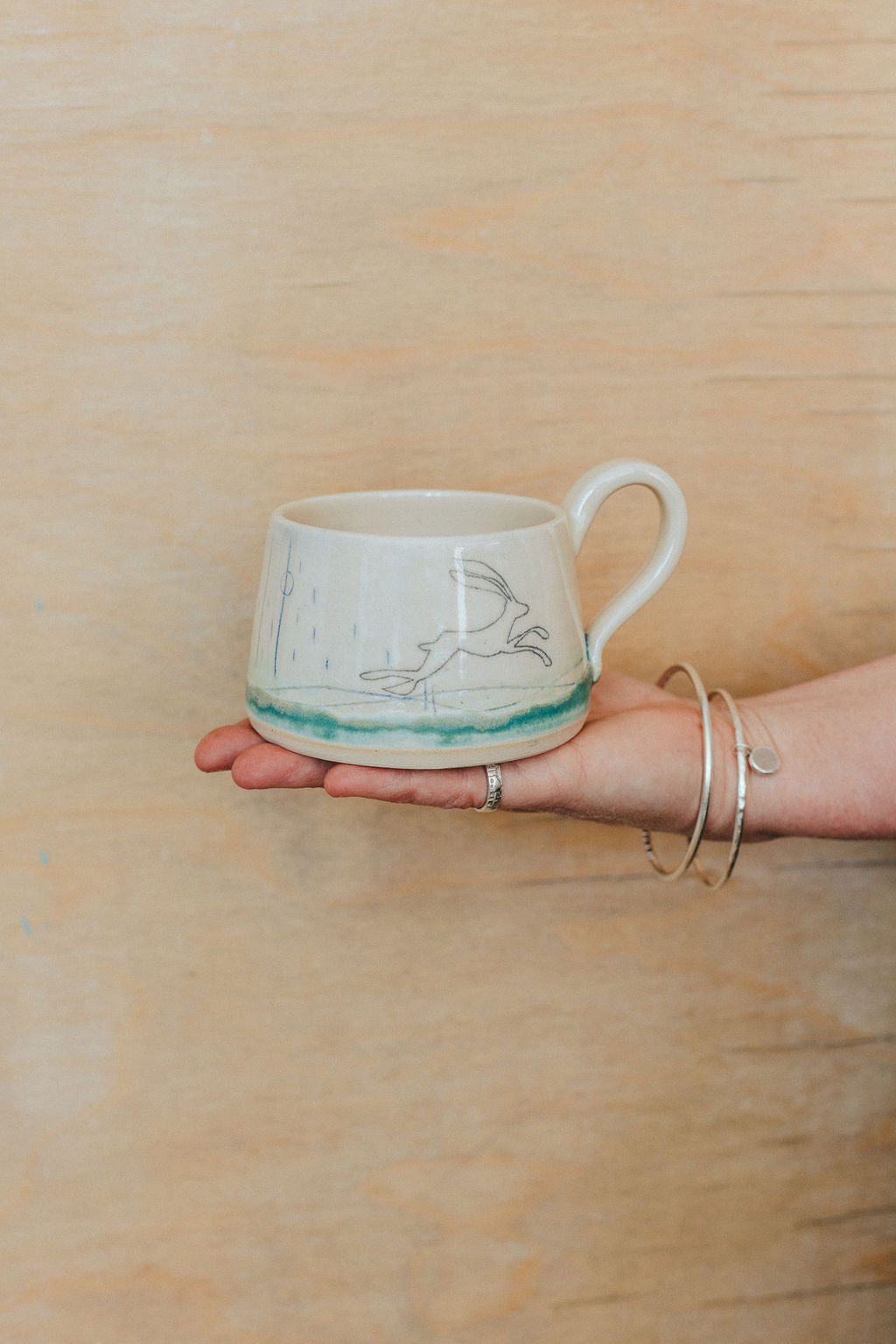 Ceramic handmade stoneware mug or cup - Hare design