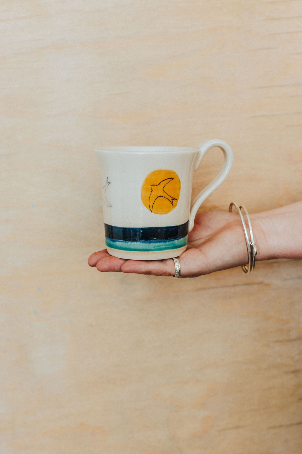 Ceramic handmade stoneware mug - Swift Golden Sun design