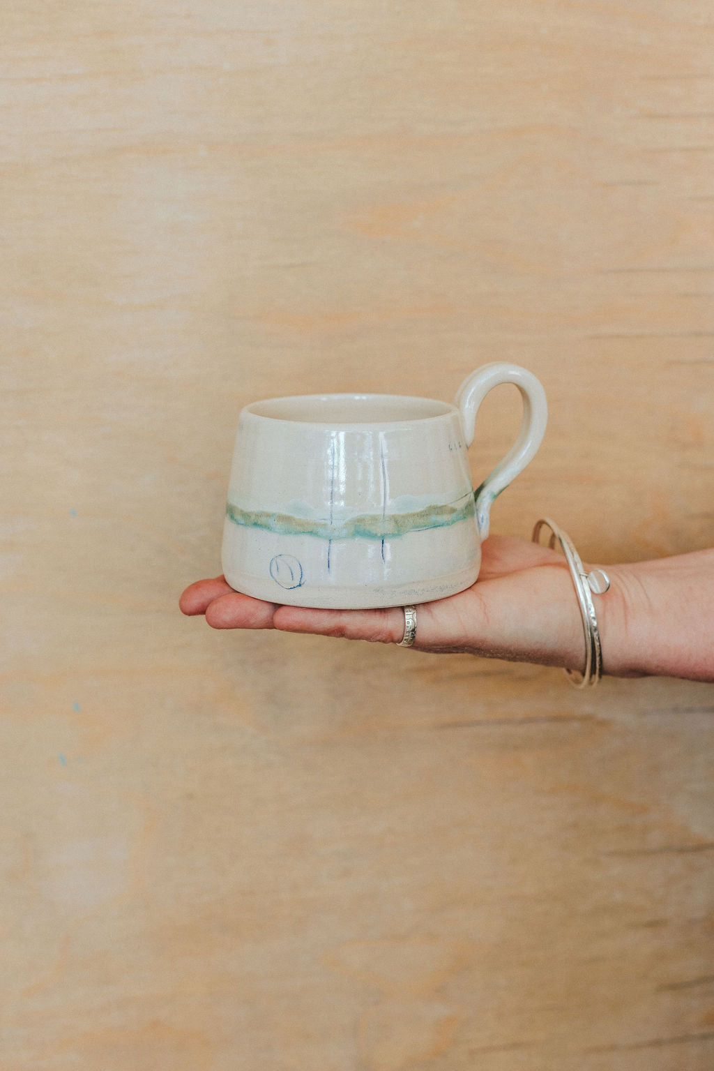 Ceramic handmade stoneware mug or cup - Glazed in pale sea colours