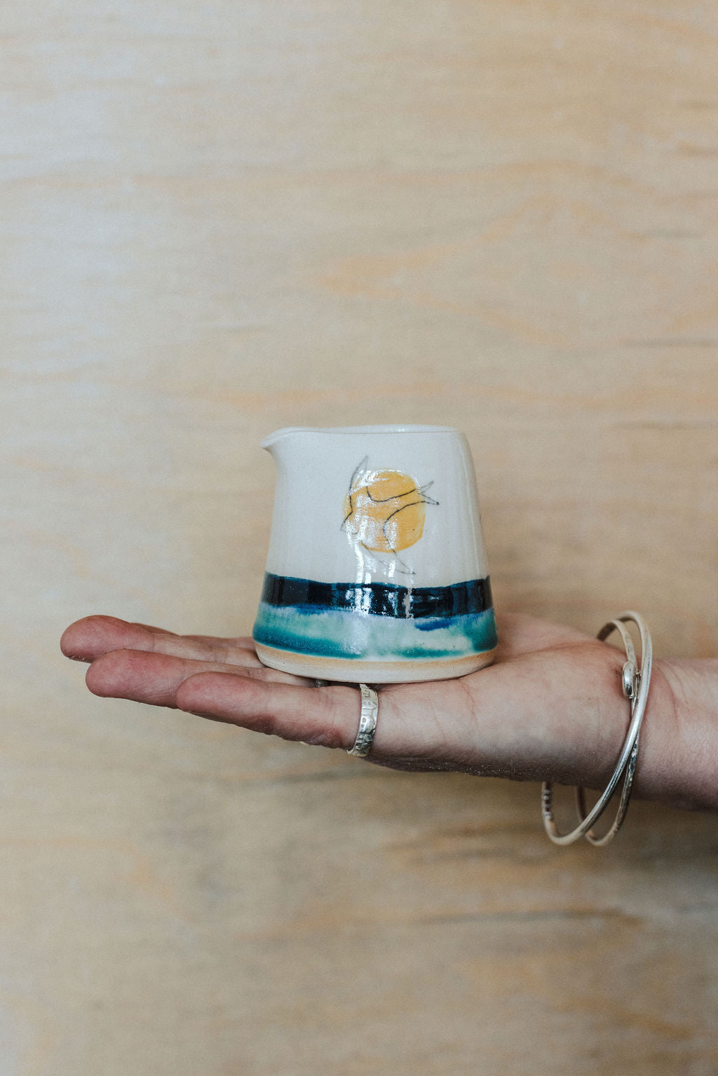 Handmade ceramic handless jug - Swift & Golden Sun design