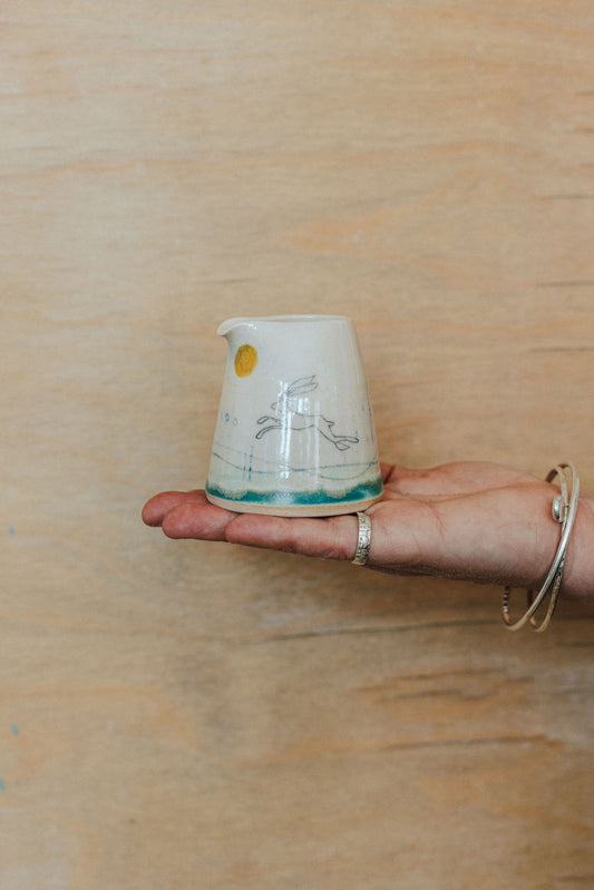 Ceramic handmade pourer jug - Hare mustard moon