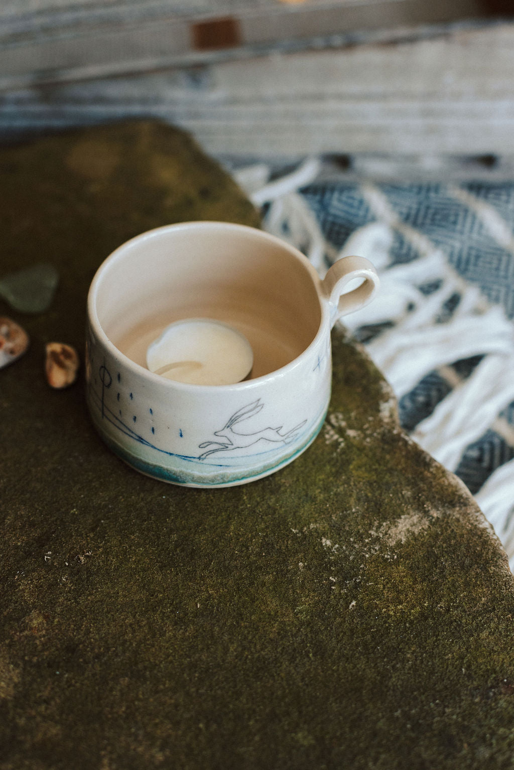 Ceramic handmade tea light cup - Hare design