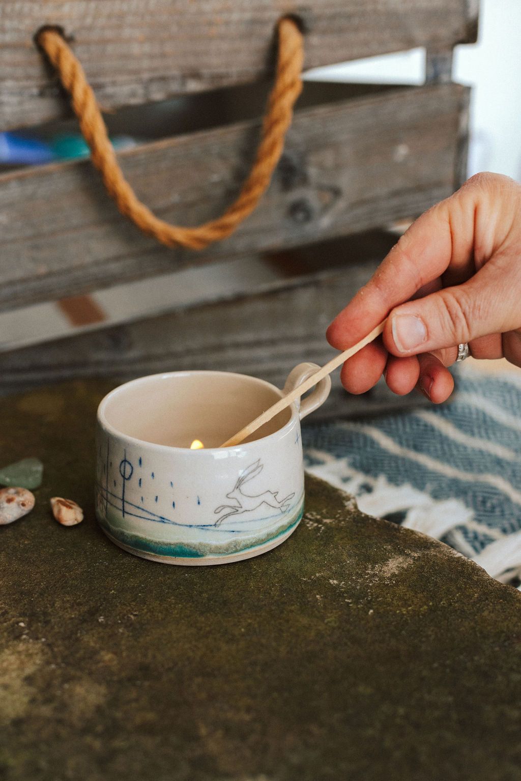 Ceramic handmade tea light cup - Hare design