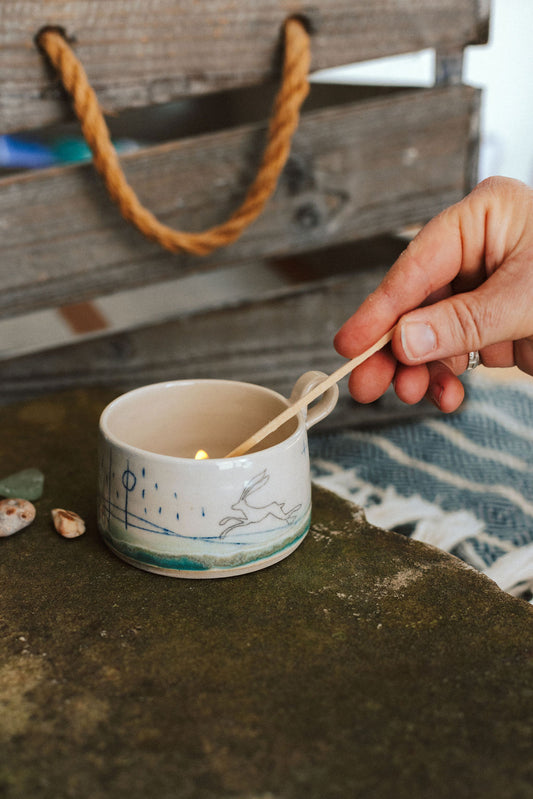 Ceramic handmade tea light cup - Hare design
