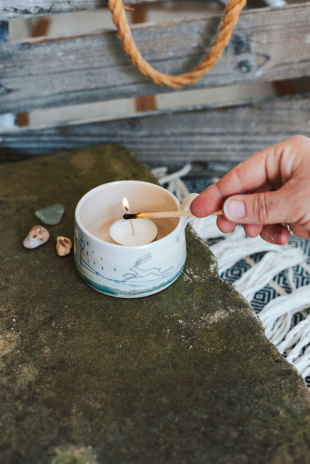 Ceramic handmade tea light cup - Hare design