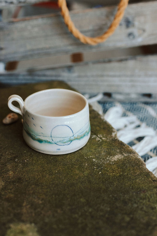 Ceramic handmade tea light cup - Glazed in pale sea colours
