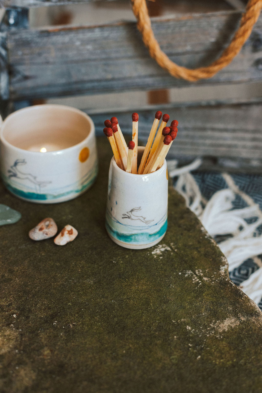 Ceramic handmade tea light cup - Hare design