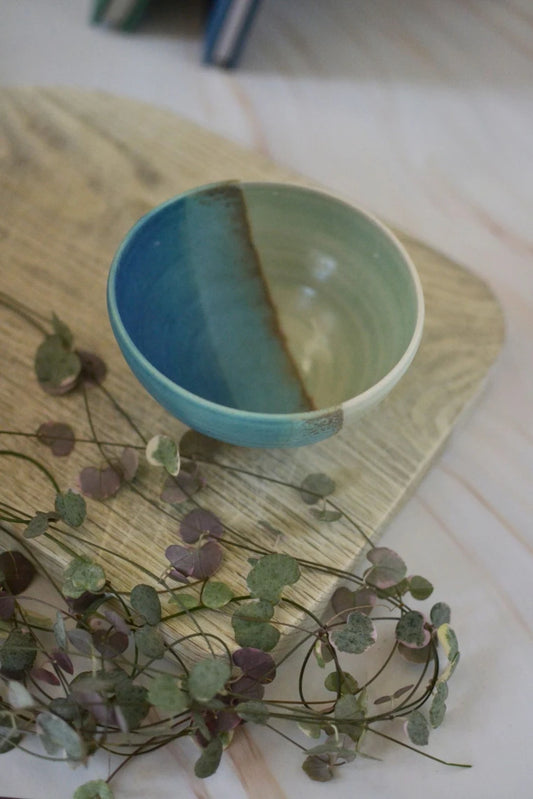 Ceramic handmade olive bowl - glazed in sea colours-blues and turquoise