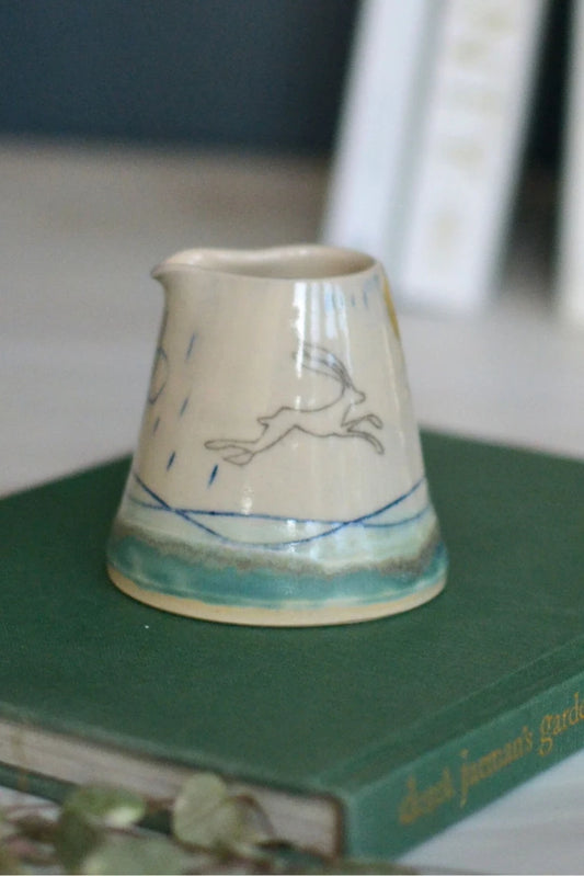 Ceramic handmade pourer jug - Hare mustard moon