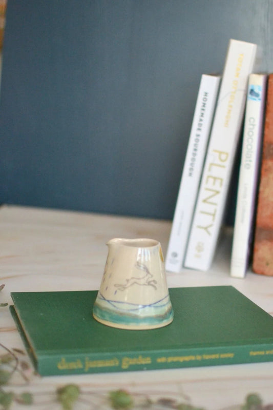 Ceramic handmade pourer jug - Hare mustard moon