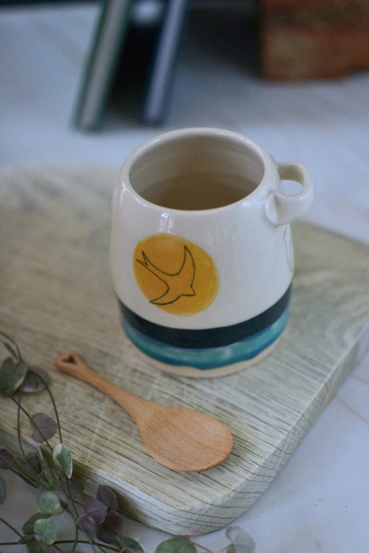 Ceramic handmade sugar bowl & spoon - Swift Golden design