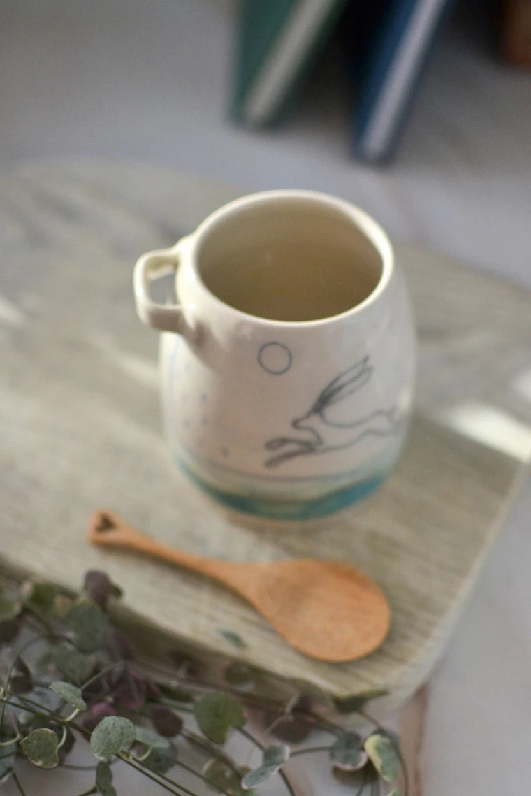 Ceramic handmade sugar bowl & spoon - Hare design
