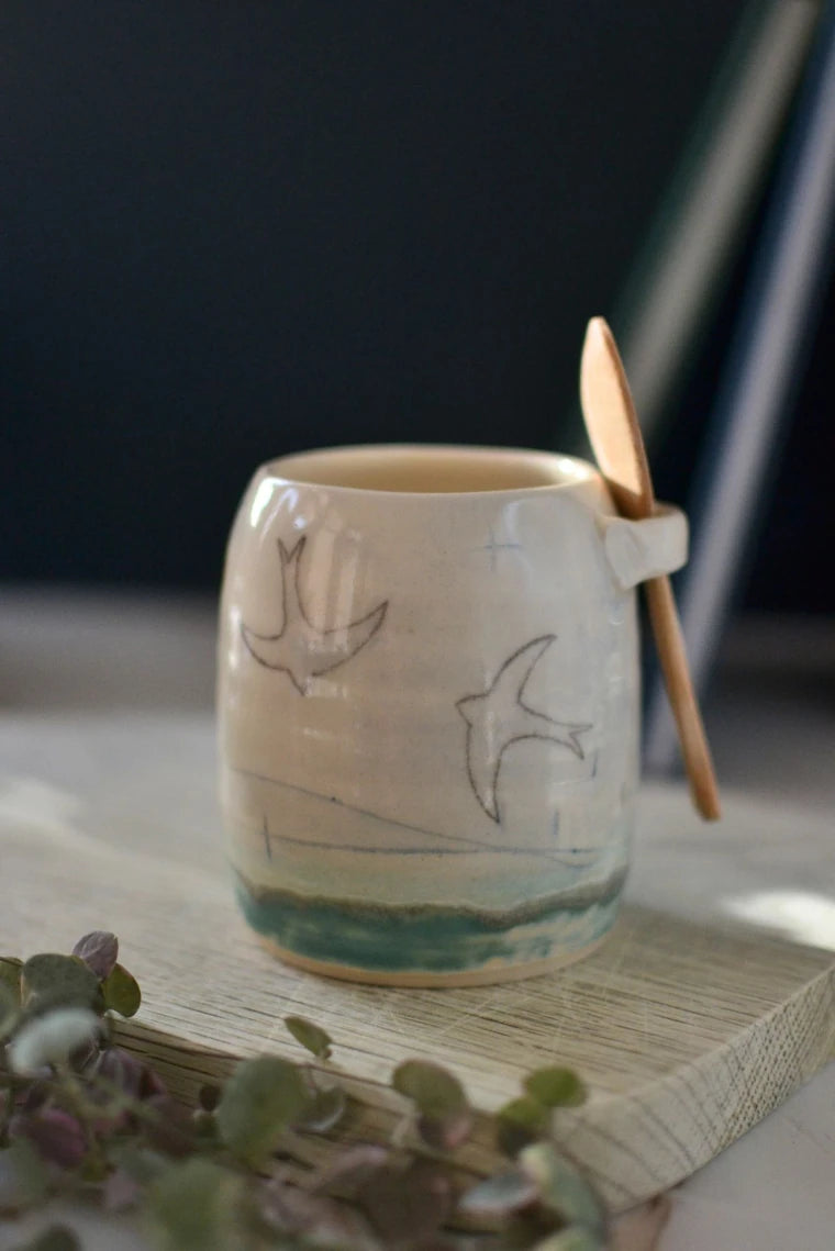 Ceramic handmade sugar bowl & spoon - Swift design